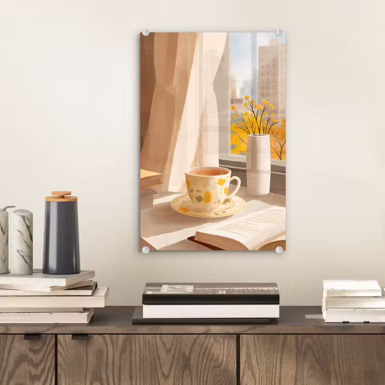 Glas schilderij - Thee - Boek - Thee - Herfst — 2
