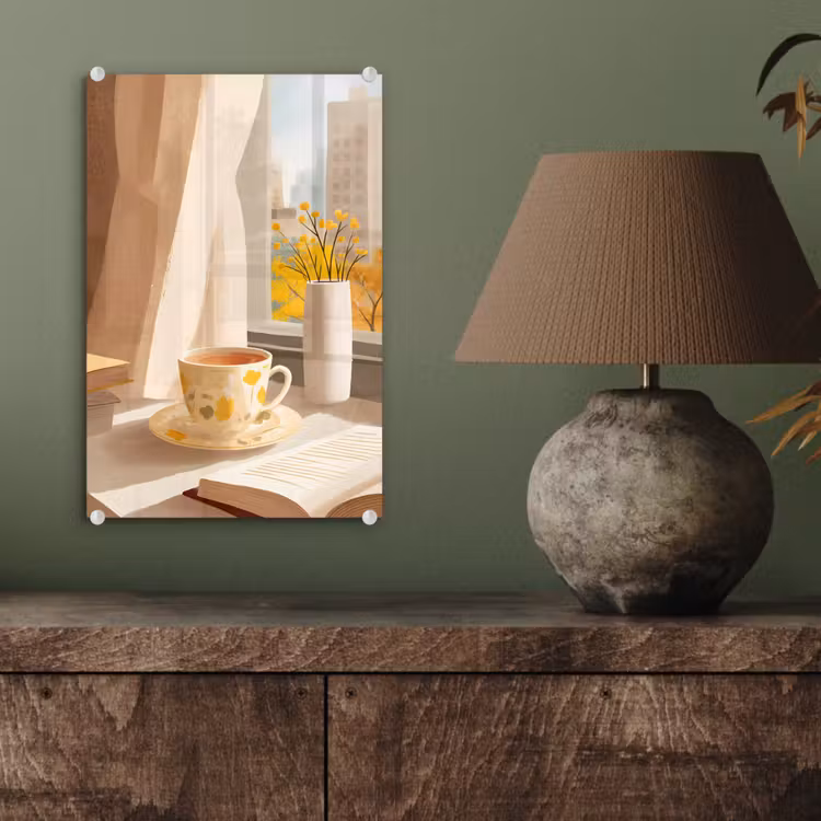 Glas schilderij - Thee - Boek - Thee - Herfst — 4