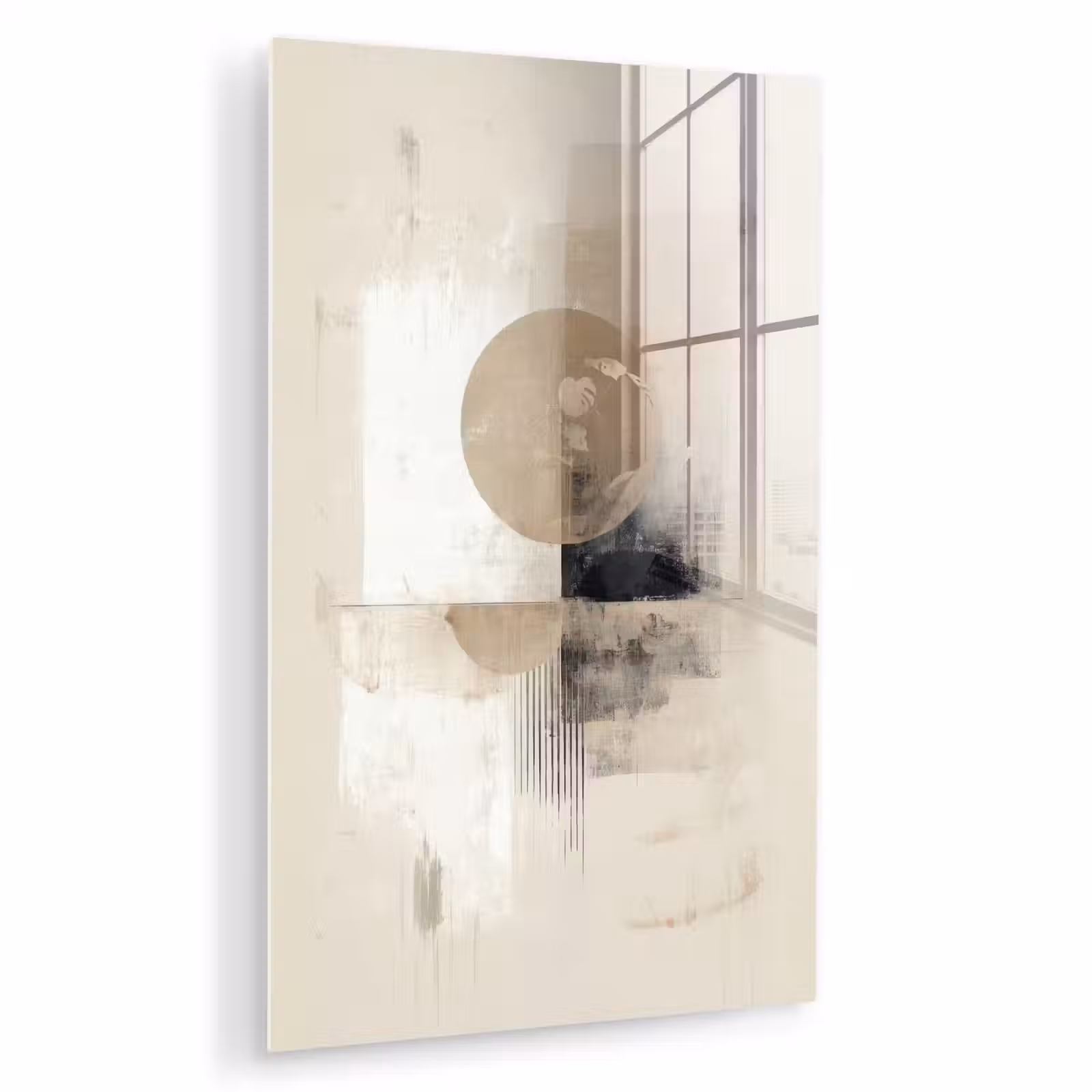 Glas schilderij - Cirkel - Compositie - Diepte - Beige — 1
