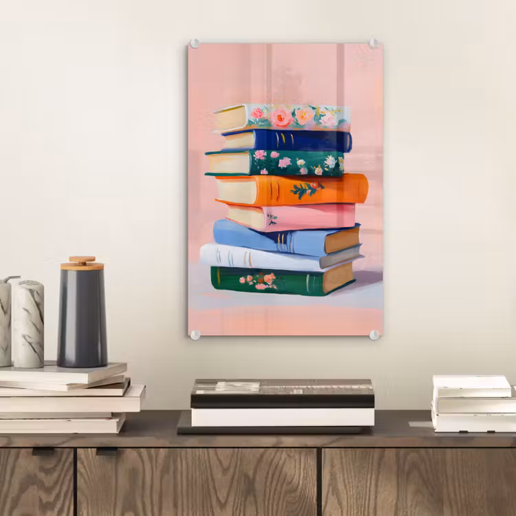 Glas schilderij - Boeken - Stapel - Kleurrijk — 2