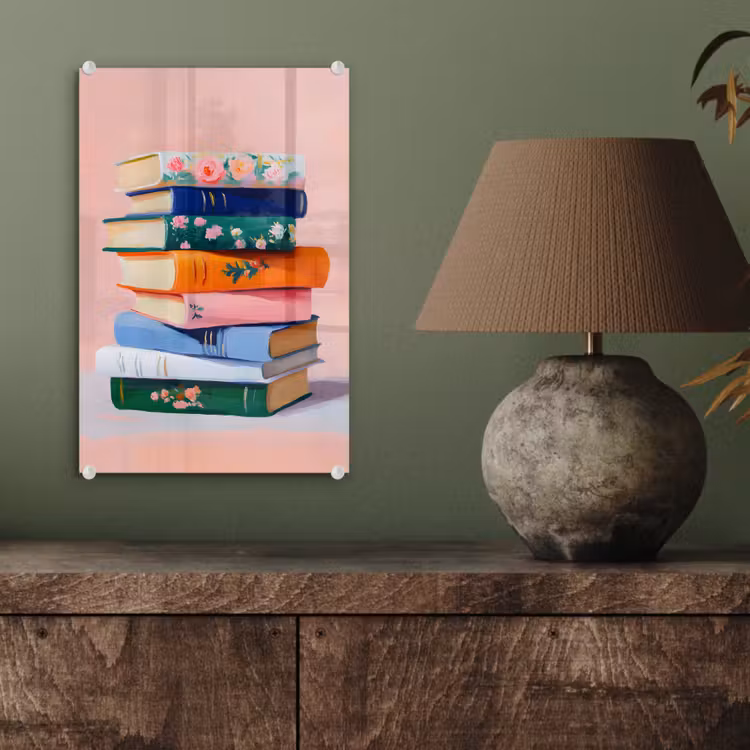 Glas schilderij - Boeken - Stapel - Kleurrijk — 4