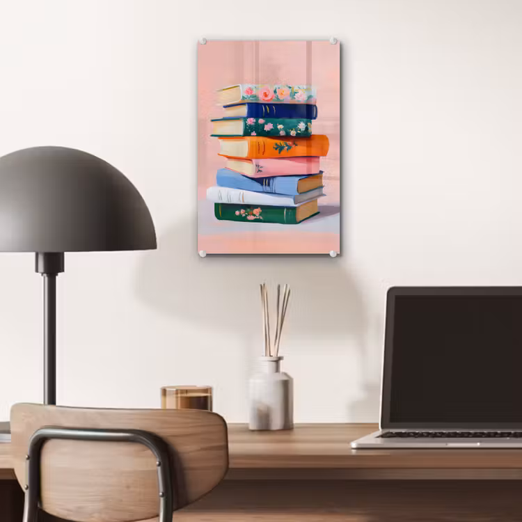 Glas schilderij - Boeken - Stapel - Kleurrijk — 7