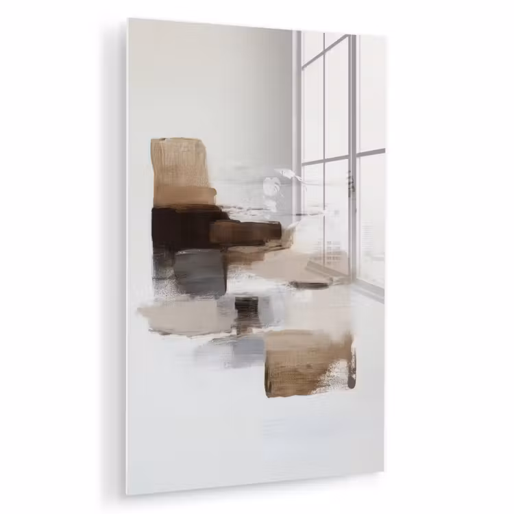 Glas schilderij - Penseelstreken - Balans - Beige - Bruin — 1