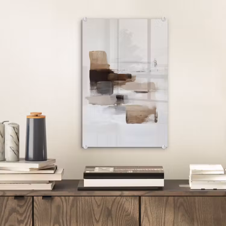 Glas schilderij - Penseelstreken - Balans - Beige - Bruin — 2