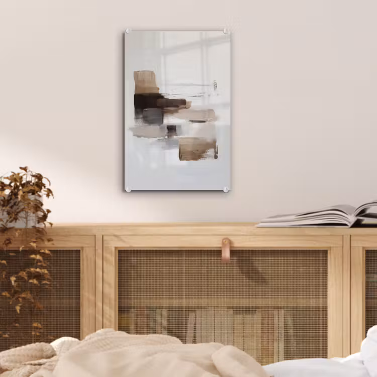 Glas schilderij - Penseelstreken - Balans - Beige - Bruin — 5