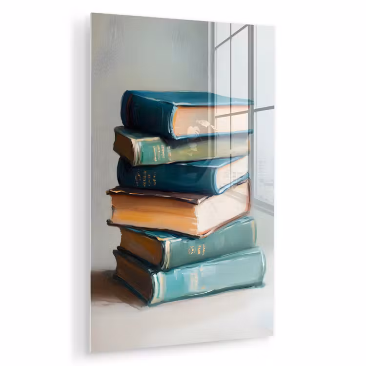 Glas schilderij - Stapel - Boeken - Groen - Daglicht — 1