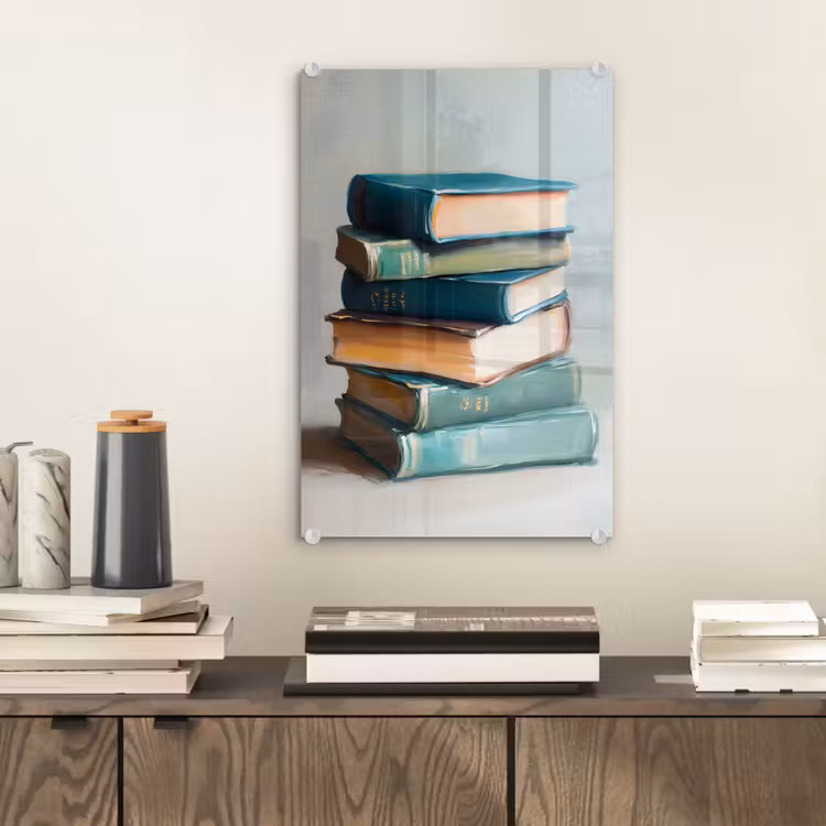 Glas schilderij - Stapel - Boeken - Groen - Daglicht — 2