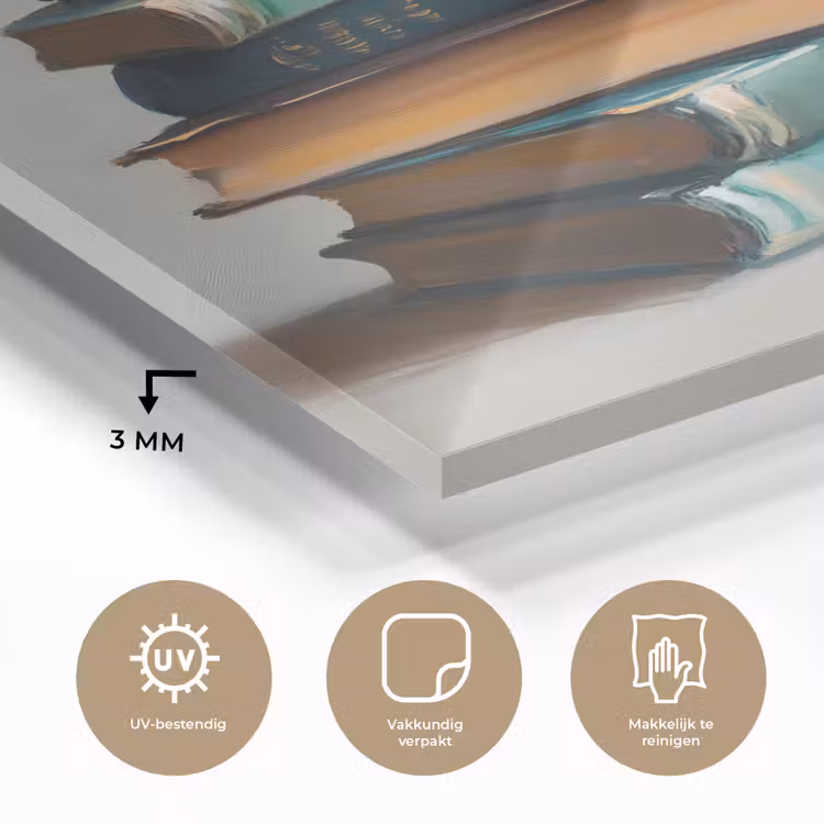Glas schilderij - Stapel - Boeken - Groen - Daglicht — 3