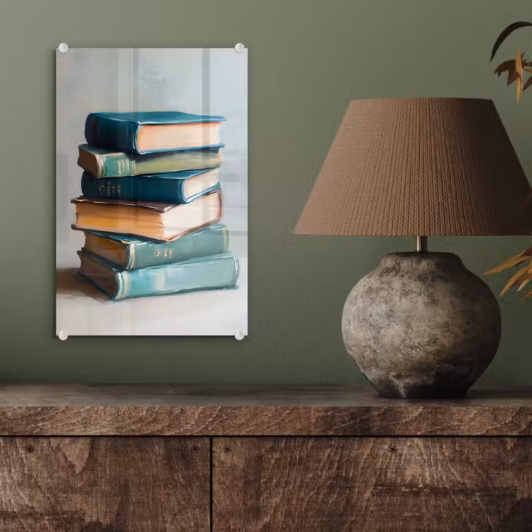 Glas schilderij - Stapel - Boeken - Groen - Daglicht — 4