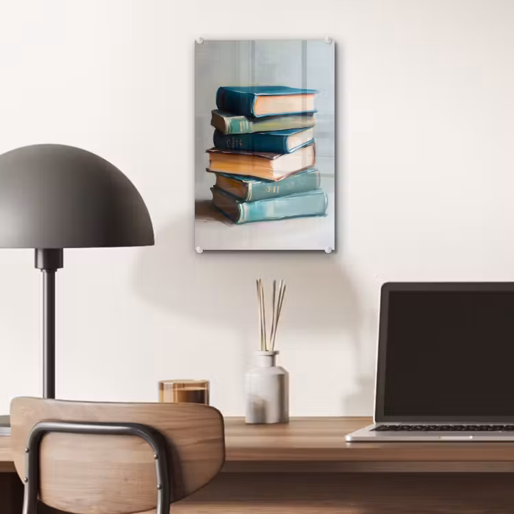 Glas schilderij - Stapel - Boeken - Groen - Daglicht — 7