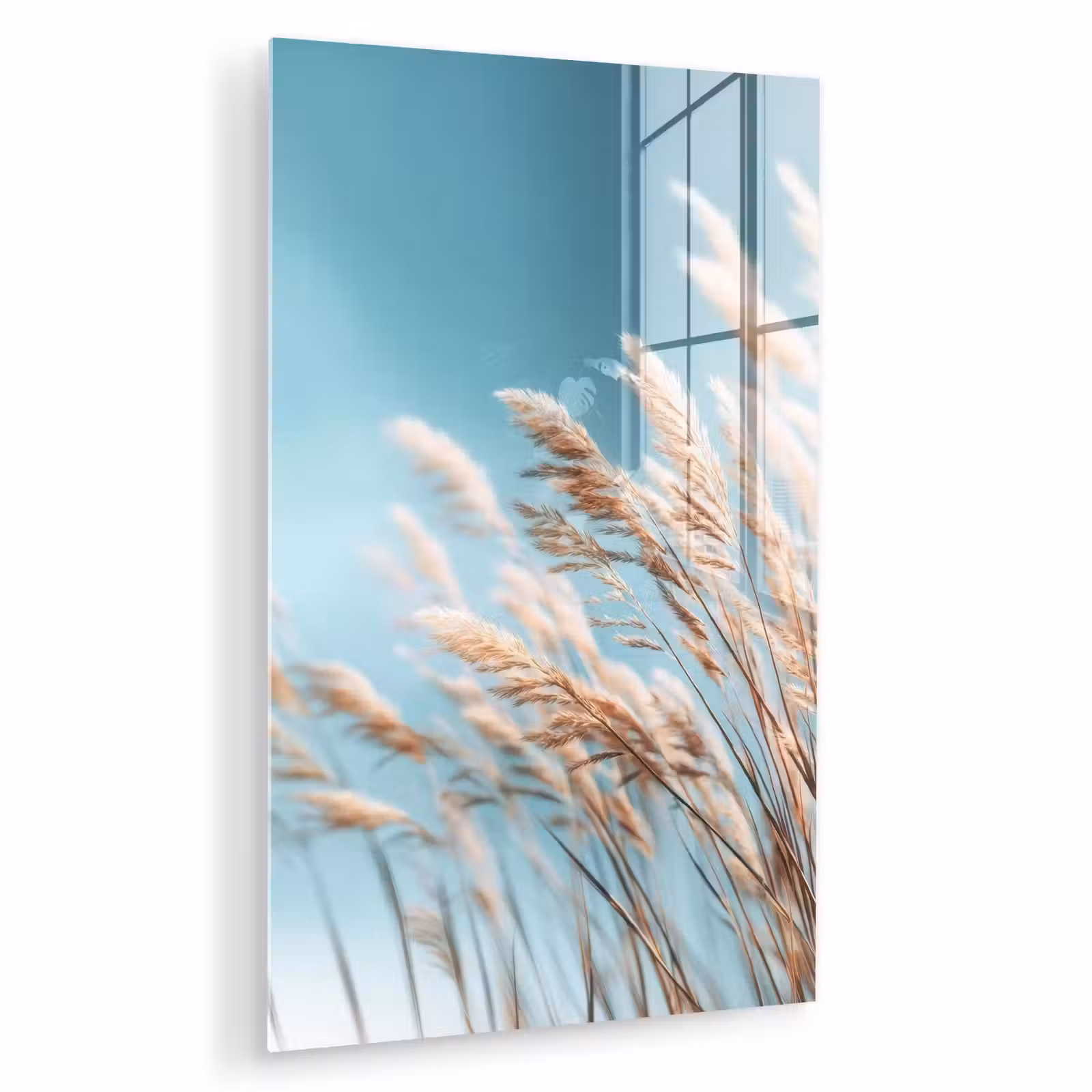 Glas schilderij - Siergras - Wind - Lichtbruin — 1