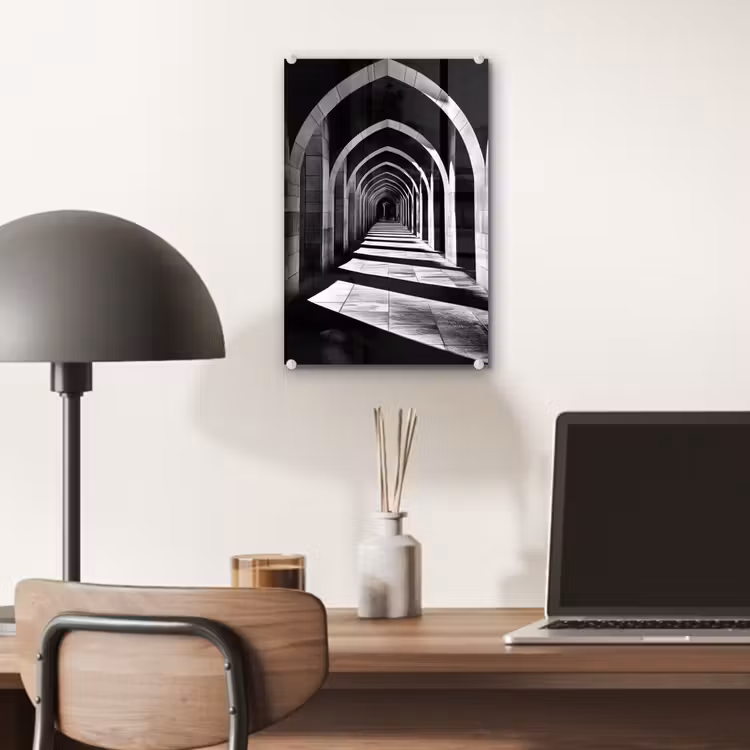 Glas schilderij - Gang - Bogen - Schaduw - Diepte — 7
