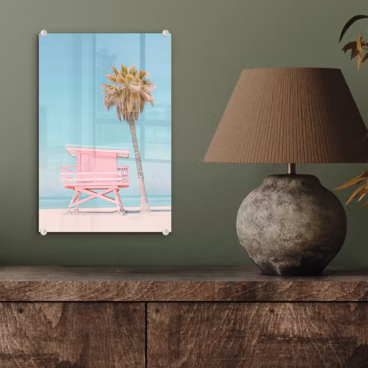 Glas schilderij - Palmboom - Strandhuis - Roze — 4