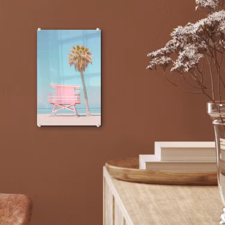 Glas schilderij - Palmboom - Strandhuis - Roze — 6