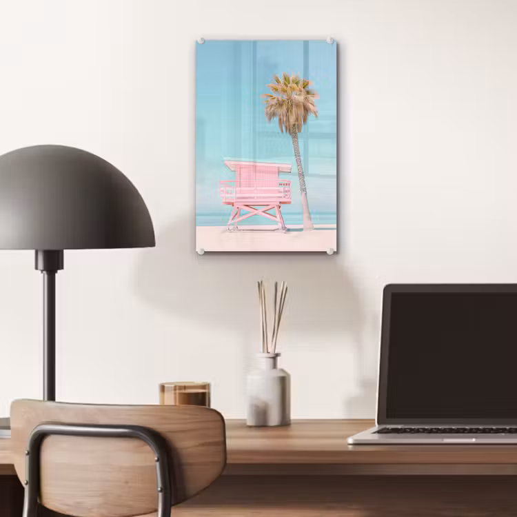 Glas schilderij - Palmboom - Strandhuis - Roze — 7