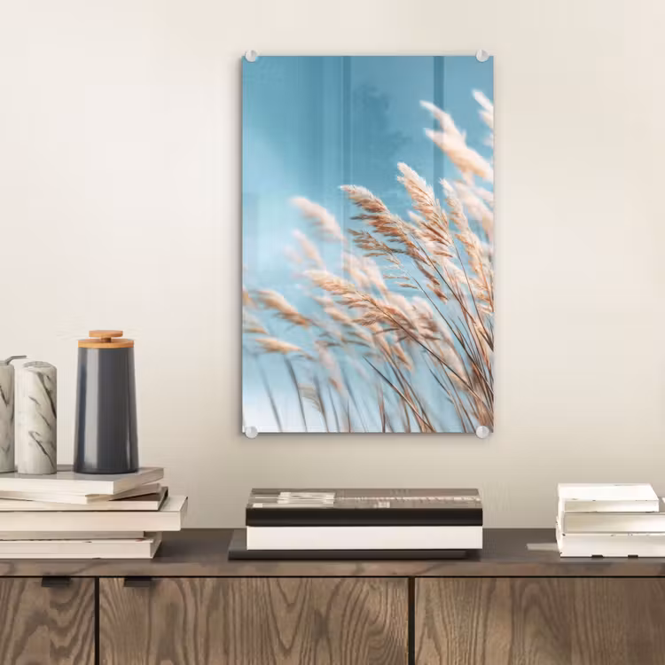 Glas schilderij - Siergras - Wind - Lichtbruin — 2