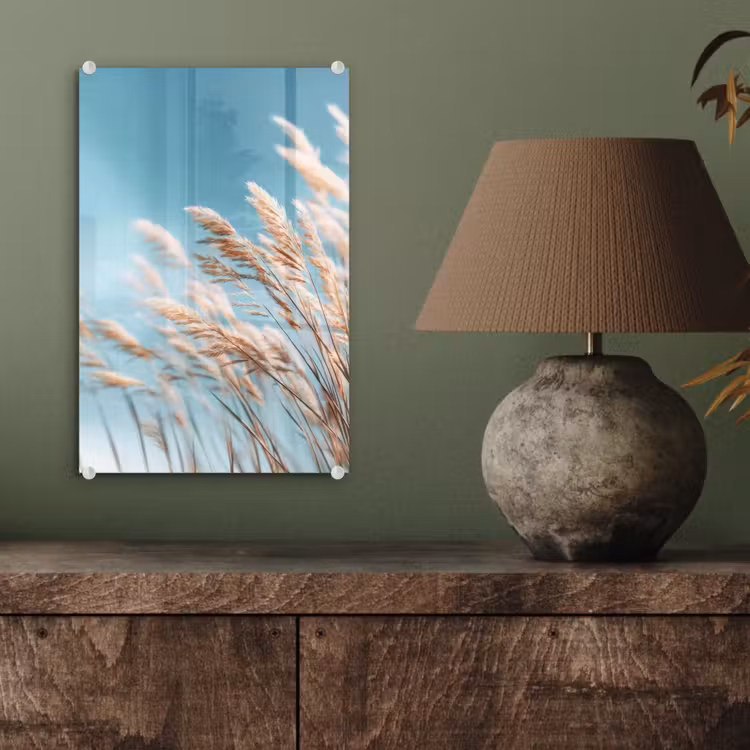 Glas schilderij - Siergras - Wind - Lichtbruin — 4