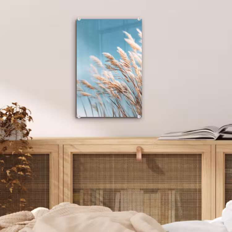 Glas schilderij - Siergras - Wind - Lichtbruin — 5