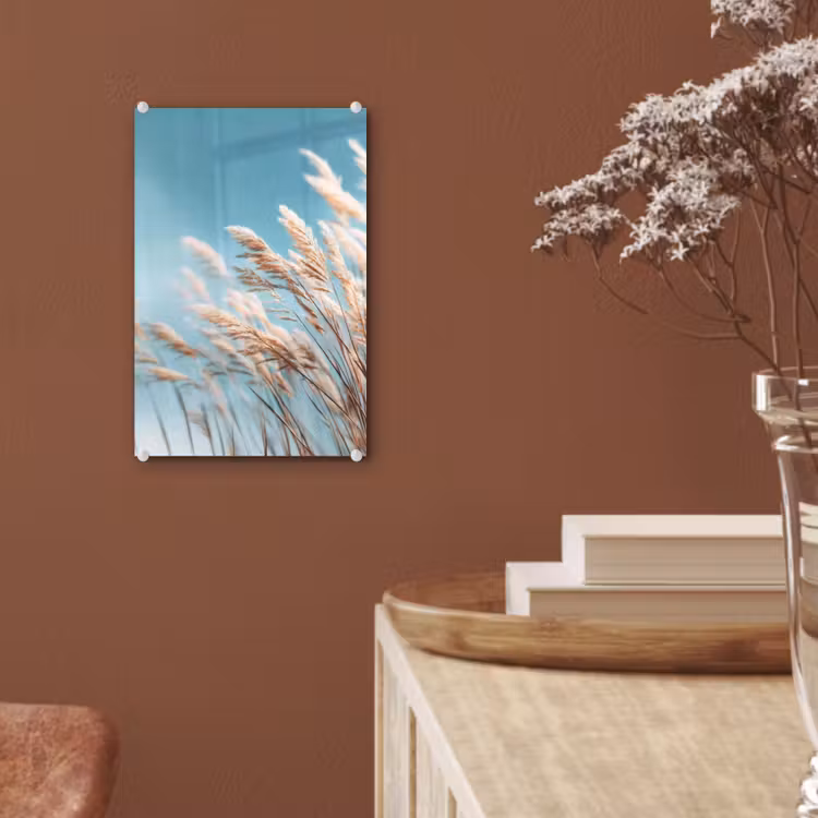 Glas schilderij - Siergras - Wind - Lichtbruin — 6