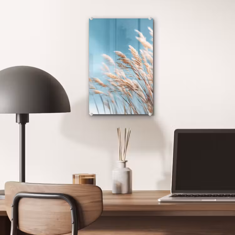 Glas schilderij - Siergras - Wind - Lichtbruin — 7