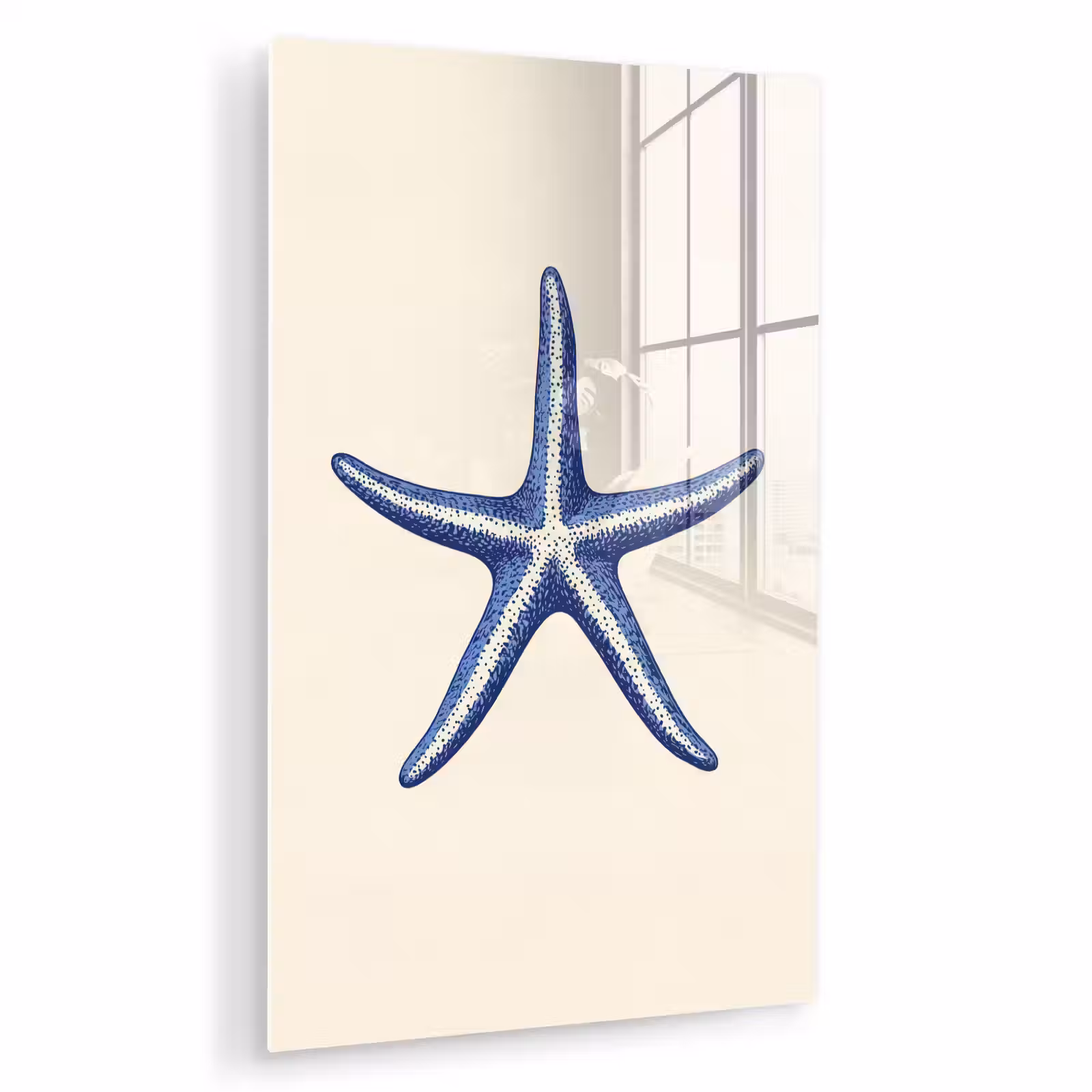 Glas schilderij - Blauwe zeester - Minimalistisch - Beige — 1