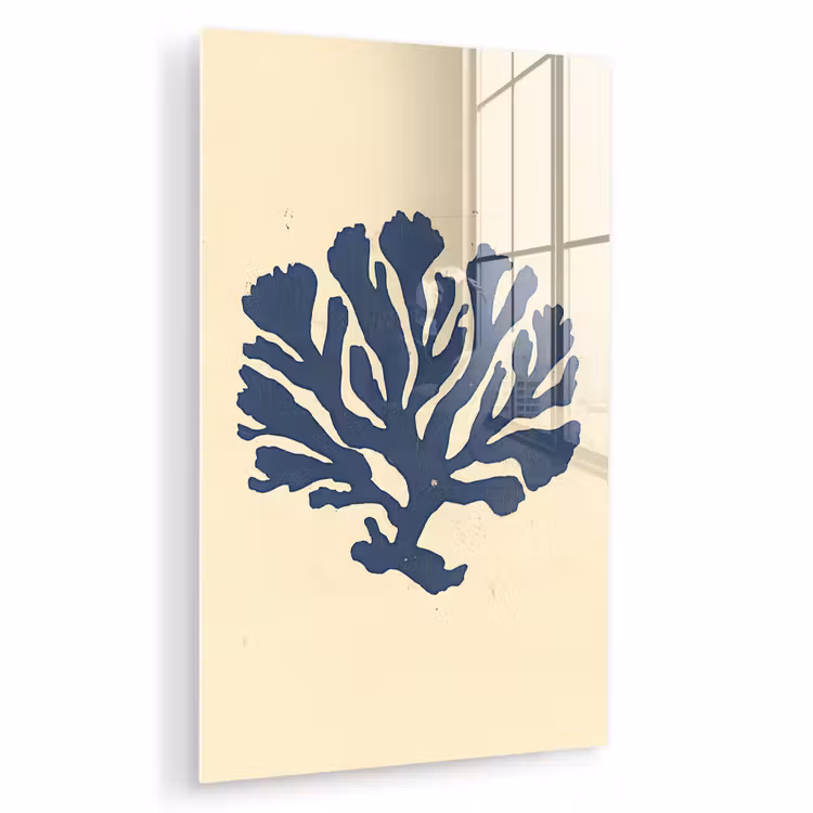 Glas schilderij - Blauw koraal - Vertakkingen - Beige — 1