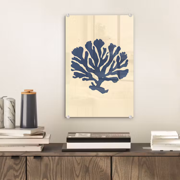 Glas schilderij - Blauw koraal - Vertakkingen - Beige — 2