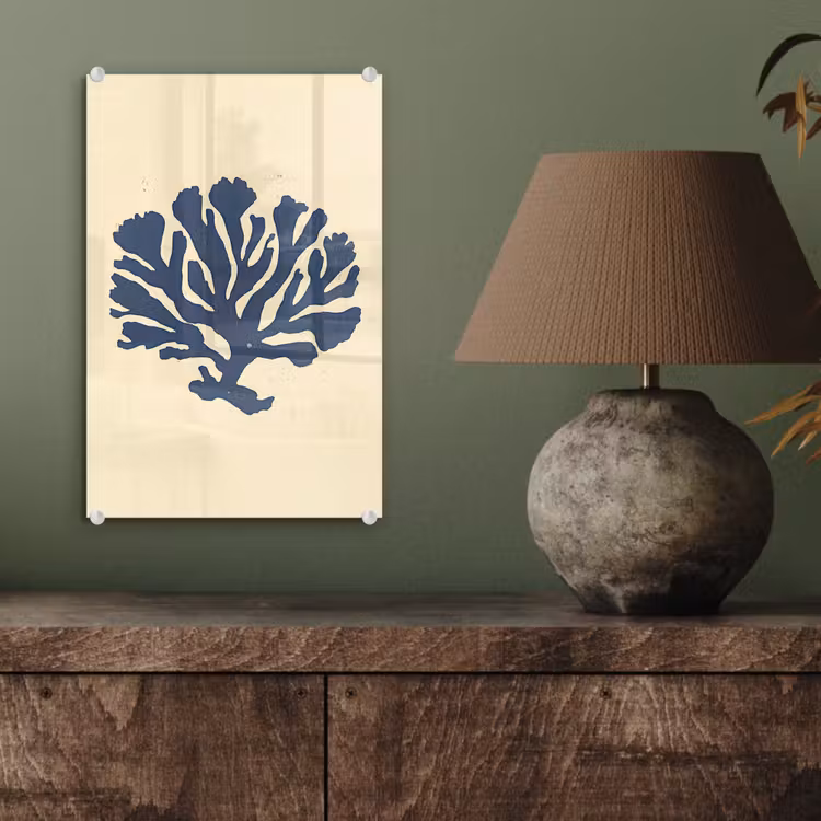 Glas schilderij - Blauw koraal - Vertakkingen - Beige — 4
