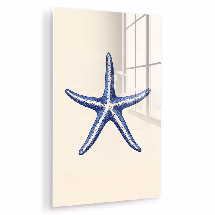Glas schilderij - Blauwe zeester - Minimalistisch - Beige — 1
