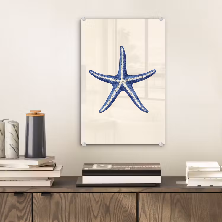 Glas schilderij - Blauwe zeester - Minimalistisch - Beige — 2