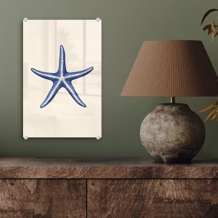 Glas schilderij - Blauwe zeester - Minimalistisch - Beige — 4