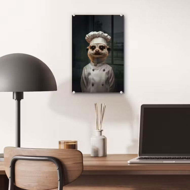 Glas schilderij - Dier - Kok - Stokstaartje — 7