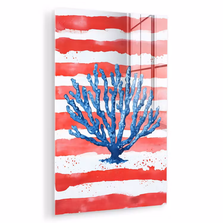 Glas schilderij - Koraal - Verfstructuur - Rood - Blauw — 1