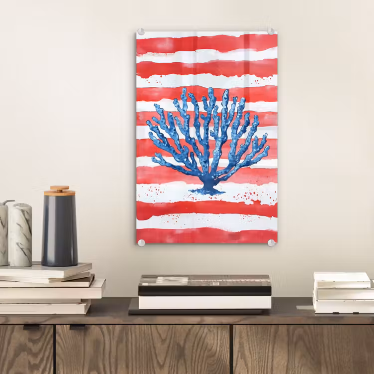 Glas schilderij - Koraal - Verfstructuur - Rood - Blauw — 2