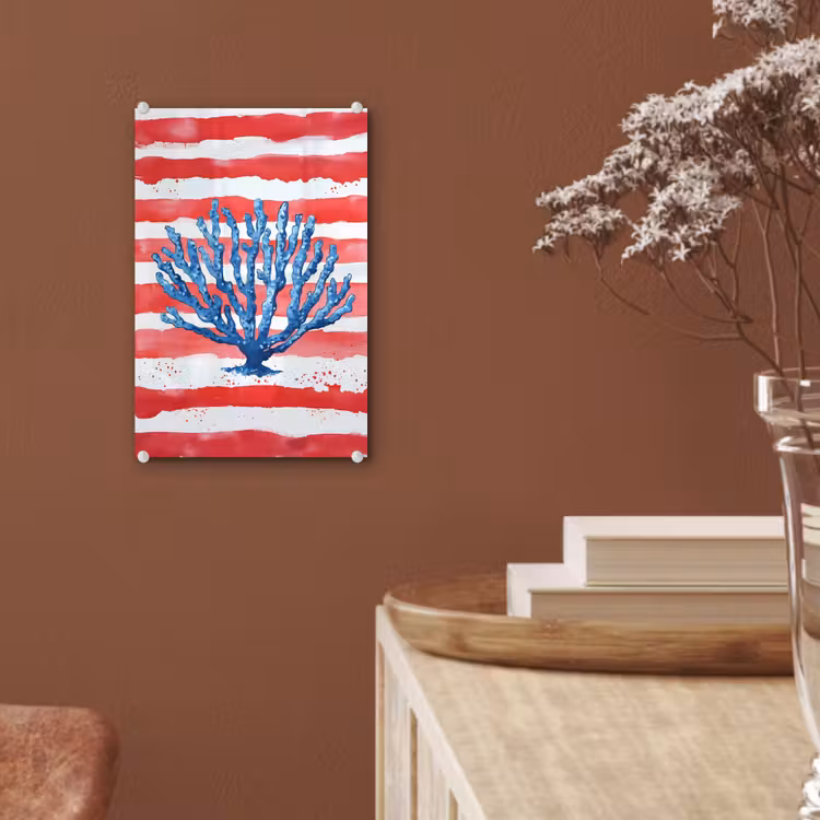 Glas schilderij - Koraal - Verfstructuur - Rood - Blauw — 6