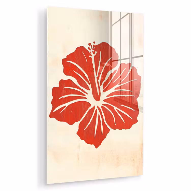 Glas schilderij - Rode hibiscusbloem - Textuur achtergrond - Beige — 1