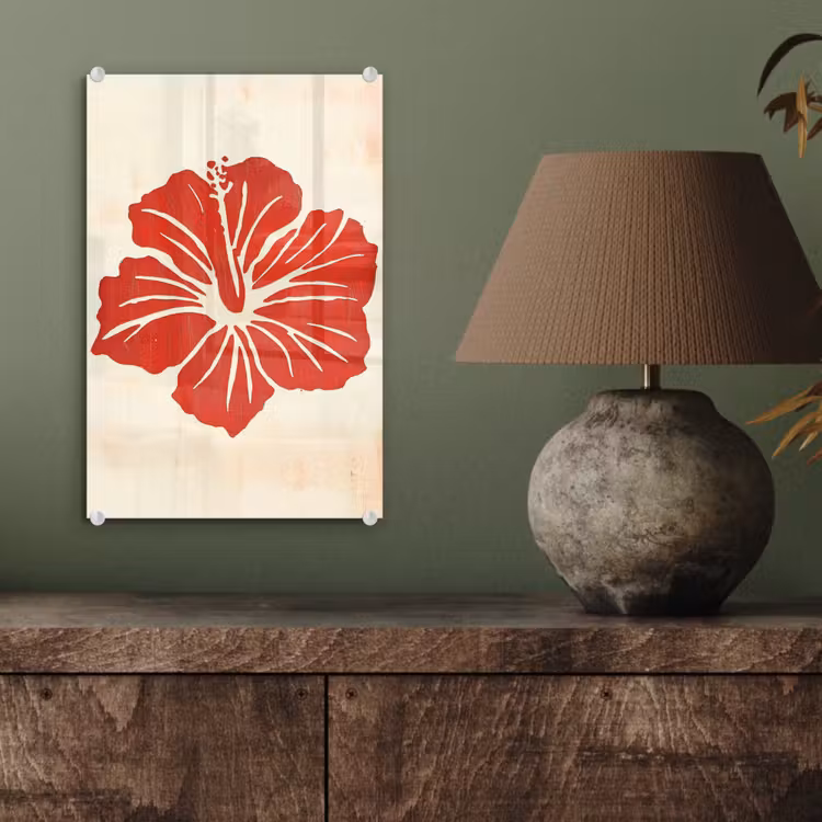 Glas schilderij - Rode hibiscusbloem - Textuur achtergrond - Beige — 4