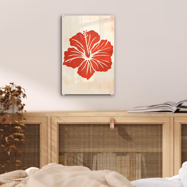 Glas schilderij - Rode hibiscusbloem - Textuur achtergrond - Beige — 5