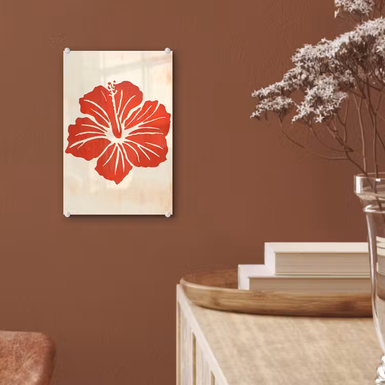 Glas schilderij - Rode hibiscusbloem - Textuur achtergrond - Beige — 6