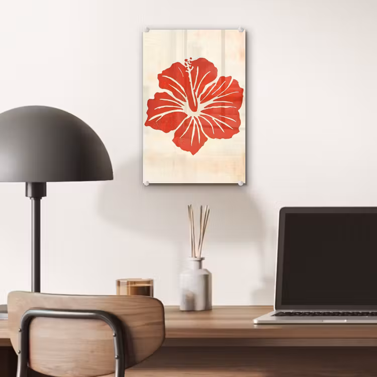Glas schilderij - Rode hibiscusbloem - Textuur achtergrond - Beige — 7