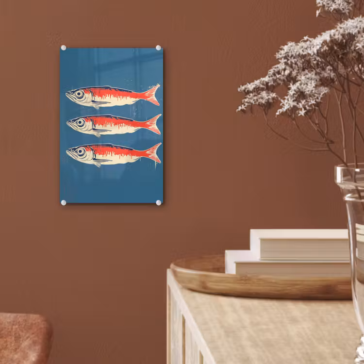 Glas schilderij - Vissen - Rood - Blauw — 6