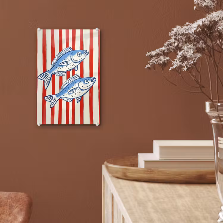 Glas schilderij - Vissen - Verticale strepen - Blauw - Rood — 6