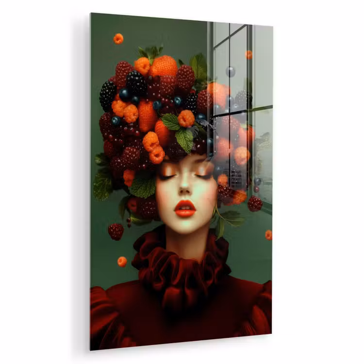 Glas schilderij - Vrouw - Aardbeien - Frambozen - Bramen - Bessen — 1