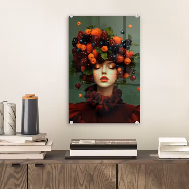 Glas schilderij - Vrouw - Aardbeien - Frambozen - Bramen - Bessen — 2