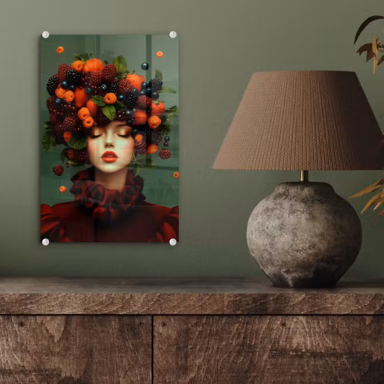 Glas schilderij - Vrouw - Aardbeien - Frambozen - Bramen - Bessen — 4