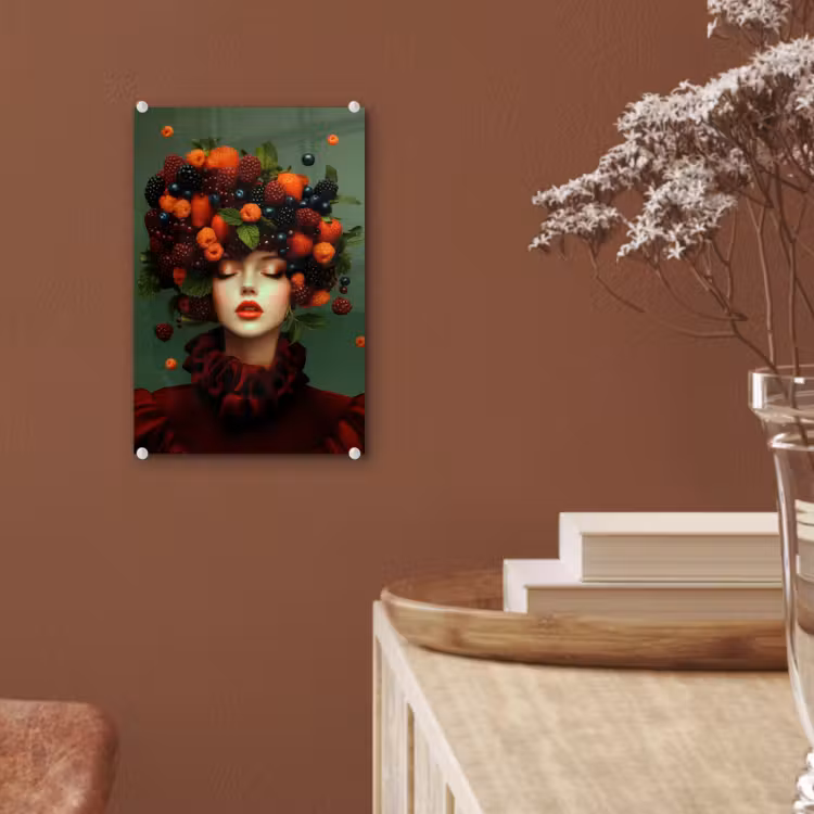 Glas schilderij - Vrouw - Aardbeien - Frambozen - Bramen - Bessen — 6