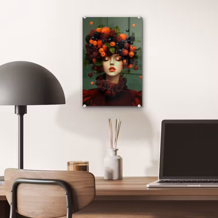 Glas schilderij - Vrouw - Aardbeien - Frambozen - Bramen - Bessen — 7