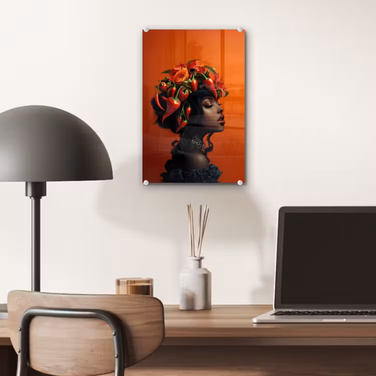 Glas schilderij - Vrouw - Chilipepers - Pepers - Bloemen — 7