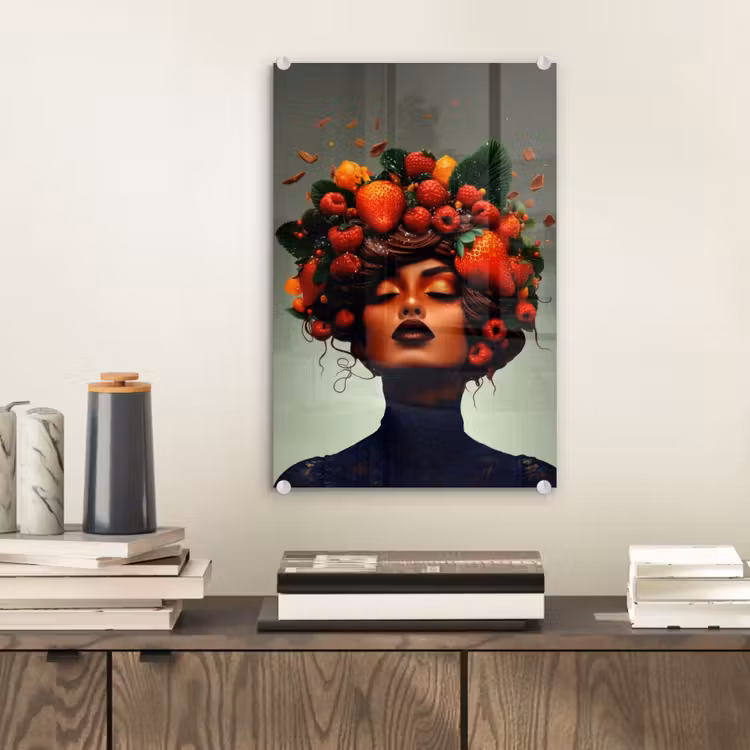 Glas schilderij - Vrouw - Chocolade - Frambozen - Aardbeien - Koekjes — 2