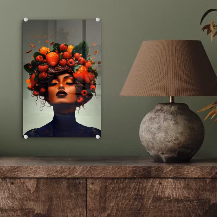 Glas schilderij - Vrouw - Chocolade - Frambozen - Aardbeien - Koekjes — 4